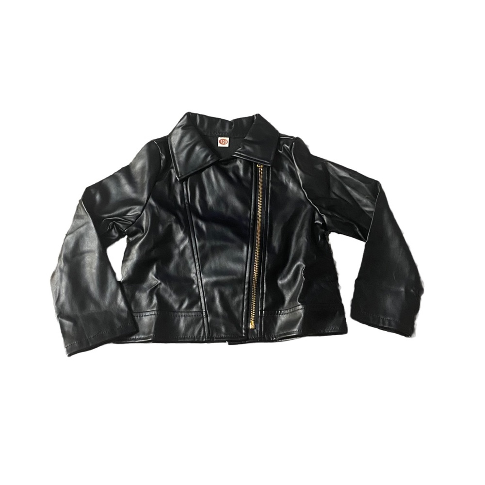 🔥Shein Kids PU leather jacket long sleeve turn down collar zipper- boys/girls
